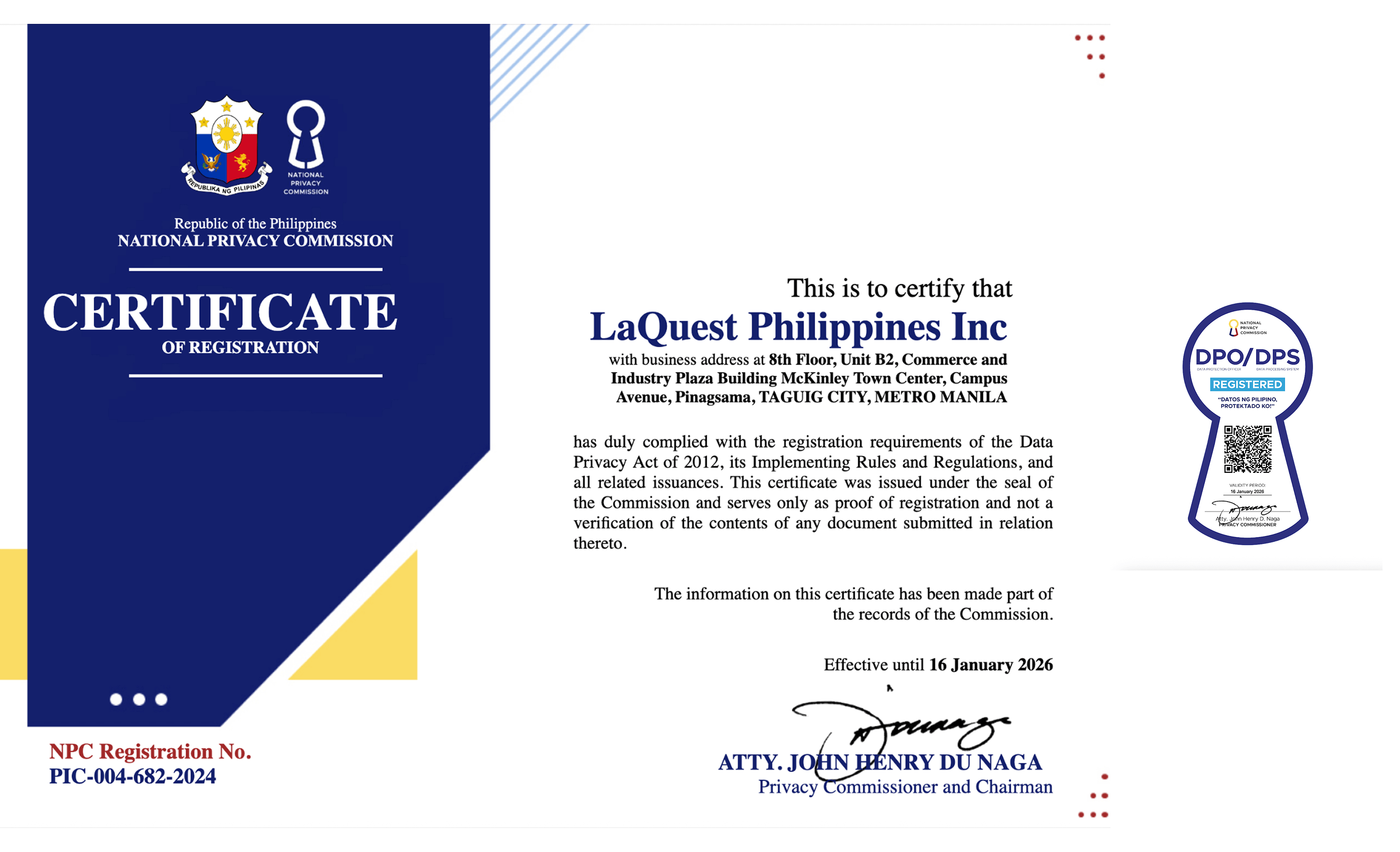 LaQuest Certificate